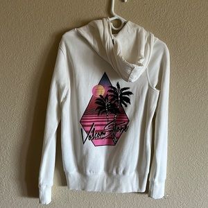 Volcom Stone White Women’s Hoodie with Sunset and Palm Trees Size S